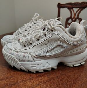 Fila White Platform Sneakers with Rugged Sole